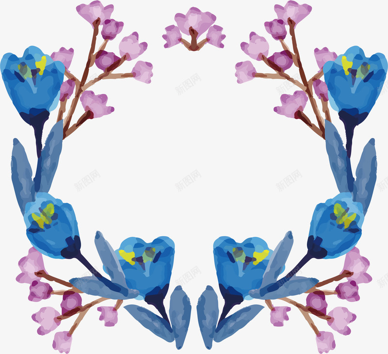 蓝色花朵标题框png免抠素材_88icon https://88icon.com 小碎花 浪漫元素 矢量素材 花朵标题框 蓝色花朵