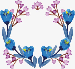 蓝色花朵标题框素材