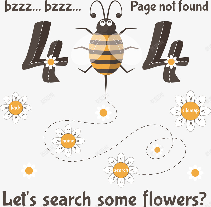 蜜蜂图案404错误矢量图ai免抠素材_88icon https://88icon.com 404 Internet 代码 可爱风格 服务器 电脑 网站 网络 花朵 蜜蜂 计算机 错误 矢量图