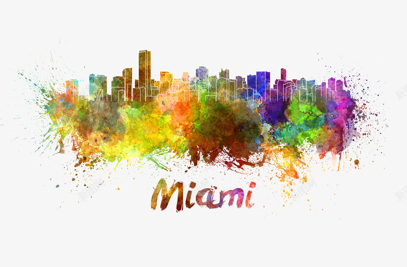 Miamipng免抠素材_88icon https://88icon.com 城市剪影 建筑 水彩 涂鸦