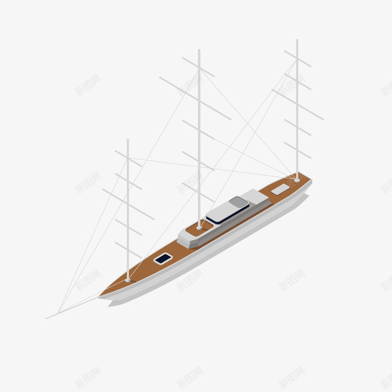 瘦小但高的船舶模型矢量图ai免抠素材_88icon https://88icon.com 棕色甲板 模型 瘦小的 窄的 立体 长的船 高端 矢量图