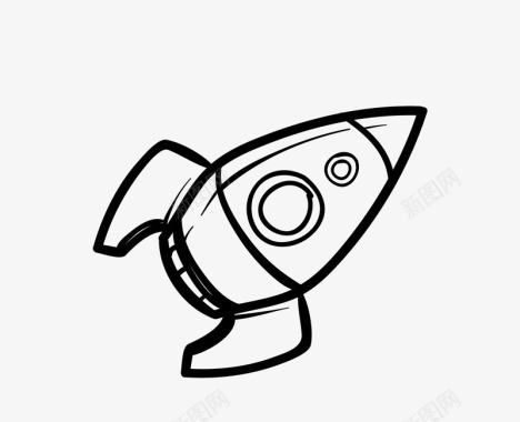 卡通宇航员与火箭黑色卡通火箭图标图标