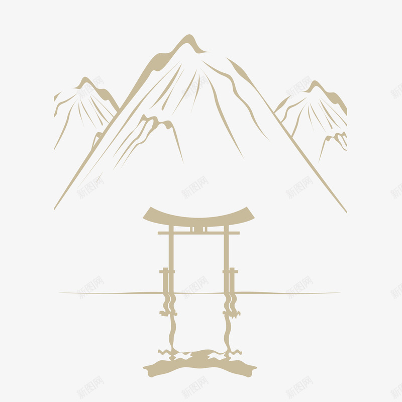 时尚中国风主题元素png免抠素材_88icon https://88icon.com 中国风 倒影 山景 手绘 线条 诗意 远山