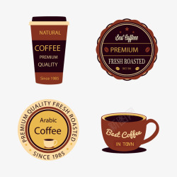 咖啡色咖啡杯圆形促销标签国外创矢量图素材