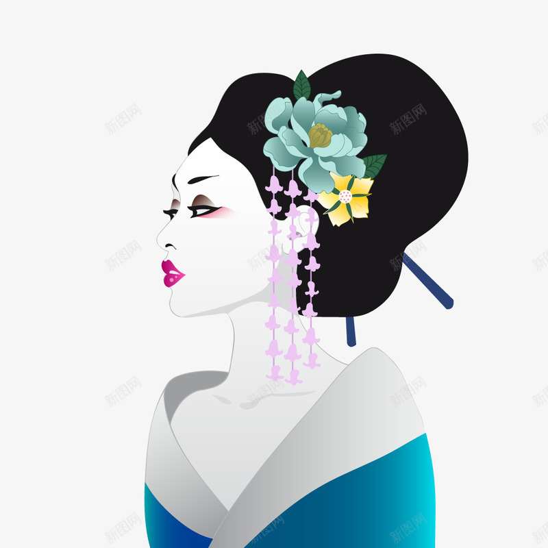 古代美女png免抠素材_88icon https://88icon.com 侧面 古代美女 头戴花 妆容精致