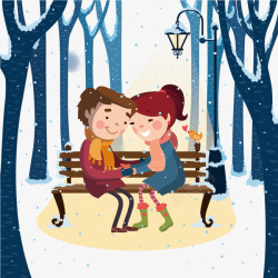 公园冬天路灯下的情侣高清图片