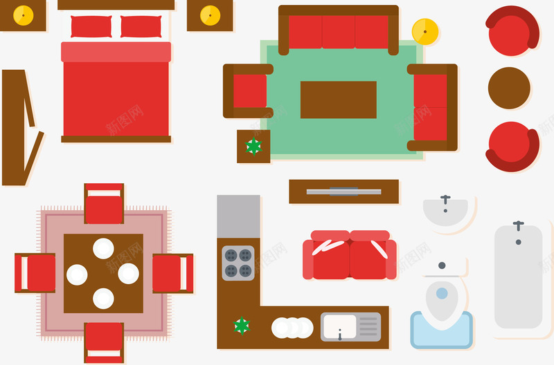 合理装饰的套间矢量图eps免抠素材_88icon https://88icon.com 厨房 售楼处 四方桌 客房 宾馆 房产 矢量图