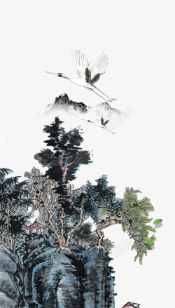 中国风水墨中秋节中国风水墨重阳节仙鹤插画高清图片