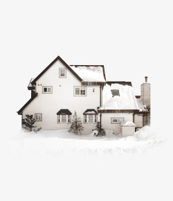 雪中的白色小别墅素材