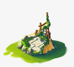 绿色草地岩石平台游戏素材