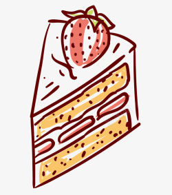 手绘奶油切块草莓水果蛋糕手绘蛋素材