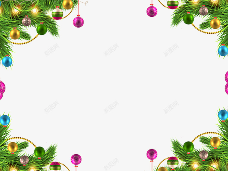 圣诞球边框psd免抠素材_88icon https://88icon.com 圣诞 圣诞快乐 圣诞树 圣诞球 圣诞节 紫色 绿色 节日元素 边框 黄色