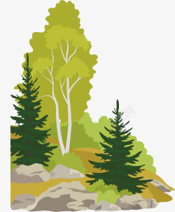 效果图后期绿色水彩手绘园林植物景观树木元高清图片