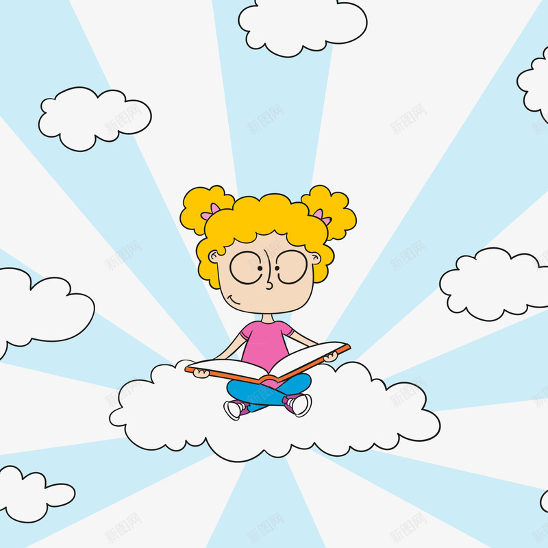 女孩坐在云上读书矢量图ai免抠素材_88icon https://88icon.com 世界读书日 云 放射线条 矢量女孩 读书 矢量图
