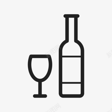 红酒木桶粗线条酒瓶酒杯图标图标