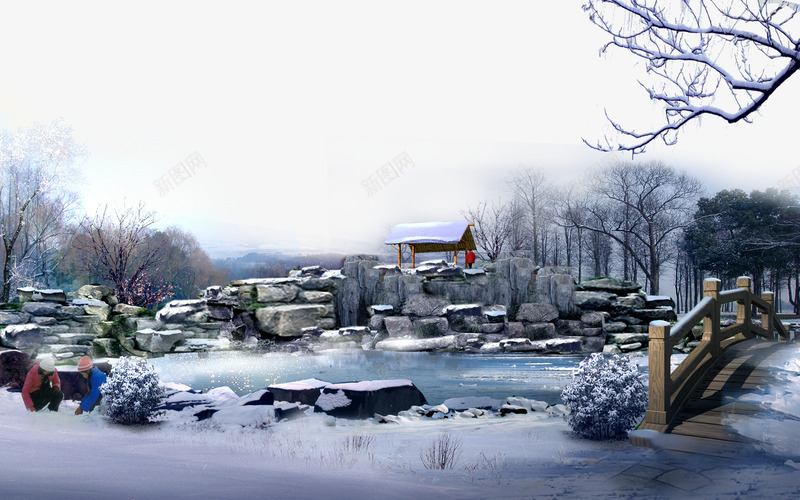 雪中的风景psd免抠素材_88icon https://88icon.com 冬天的景色 景观 自然风景 雪景