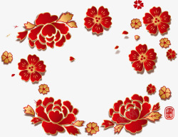 鲜花手绘装饰中国风鲜花花环矢量图高清图片