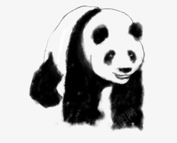 水墨中国画动物插图爬行的熊猫素材