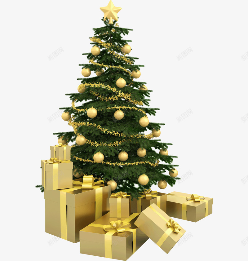 金色圣诞礼物圣诞树png免抠素材_88icon https://88icon.com 圣诞 圣诞树 礼物 金色