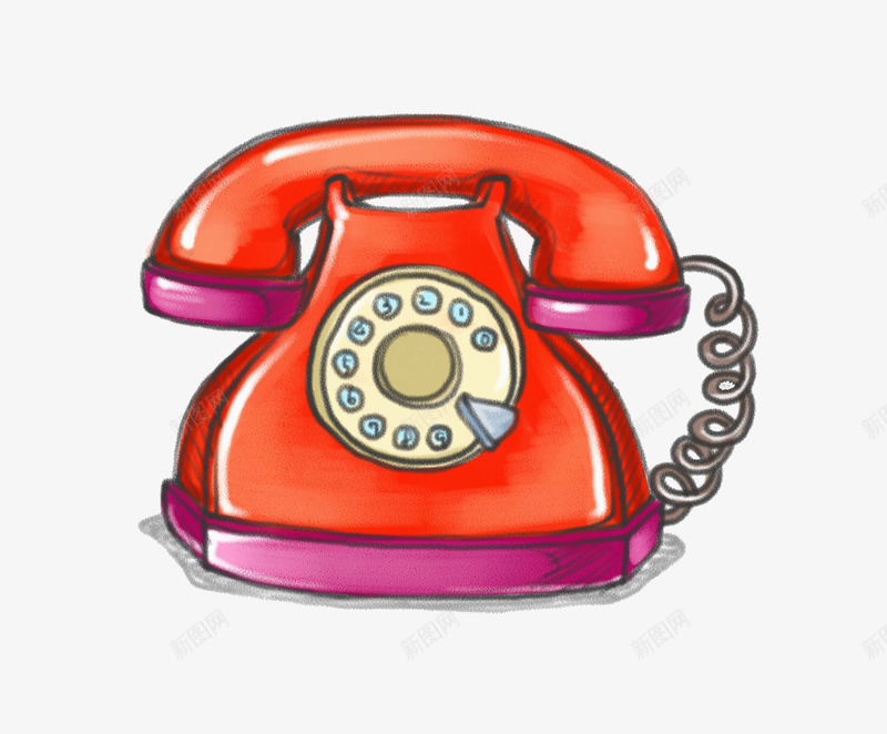 红色的电话png免抠素材_88icon https://88icon.com 卡通 古老的 手绘 插图 电话 电话线 红色的