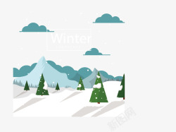 冬天野外美丽的雪景矢量图素材