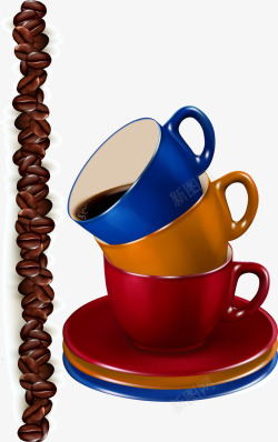 彩色层叠杯子和咖啡豆素材