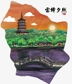 风景色彩雷峰塔色彩画高清图片