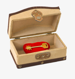 精致的木盒里放着一个金色的钥匙素材