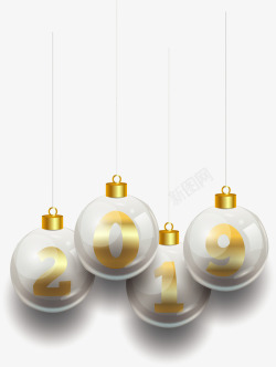 金色2019年圣诞球挂饰矢量图素材