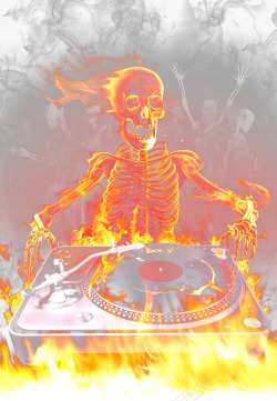 DJ演奏的火焰骷髅素材