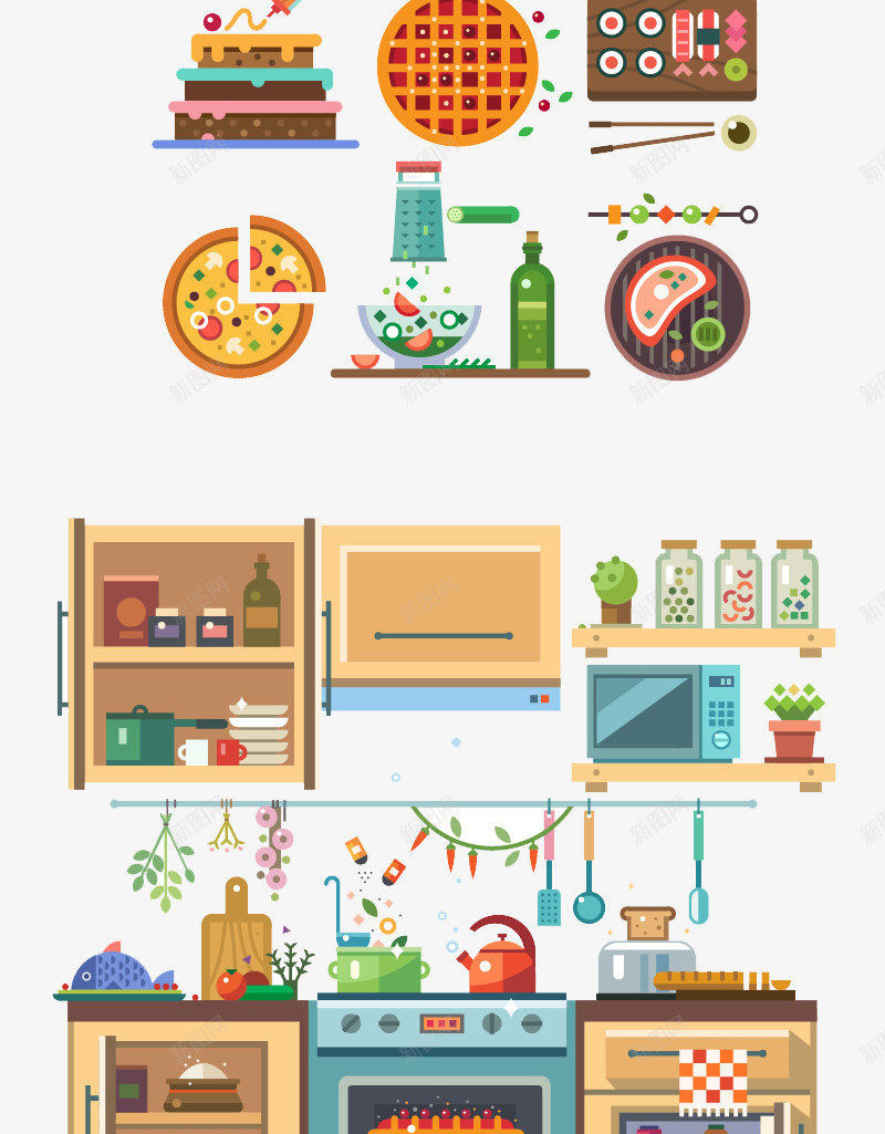 扁平化厨房用品png免抠素材_88icon https://88icon.com H5页面素材 cooking 卡通 厨师大叔 厨房用品 扁平化 扁平素材 电商卡通 网页设计卡通