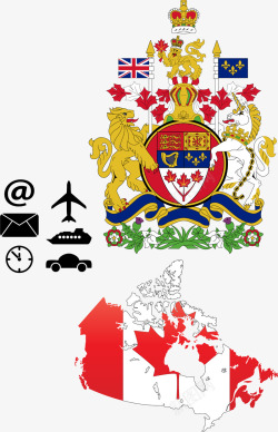 加拿大国徽国旗旅行元素矢量图素材
