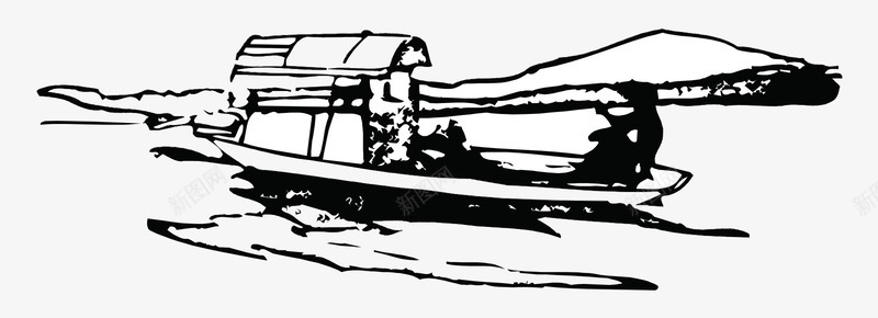 卡通手绘黑白小船风景版画png免抠素材_88icon https://88icon.com 卡通的版画 平面小船素材 手绘的黑白风景 黑白的小船