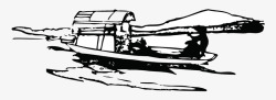 卡通手绘黑白小船风景版画素材