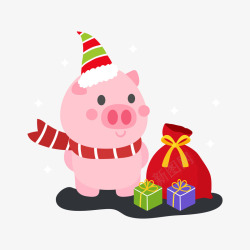 新年卡通可爱圣诞节粉色的猪矢量图素材