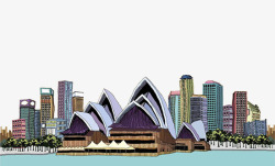 着名景点黄河壶口瀑布手绘澳洲悉尼歌剧院高清图片