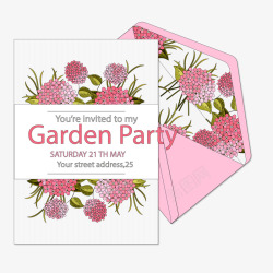 水彩花卉花园派对邀请卡矢量图素材