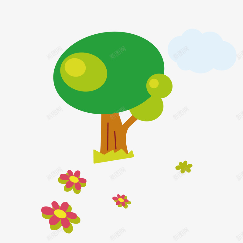 卡通绿植小红花png免抠素材_88icon https://88icon.com 卡通 卡通矢量 矢量卡通 红花