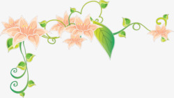 粉红兰花彩绘绿叶藤蔓青藤素材