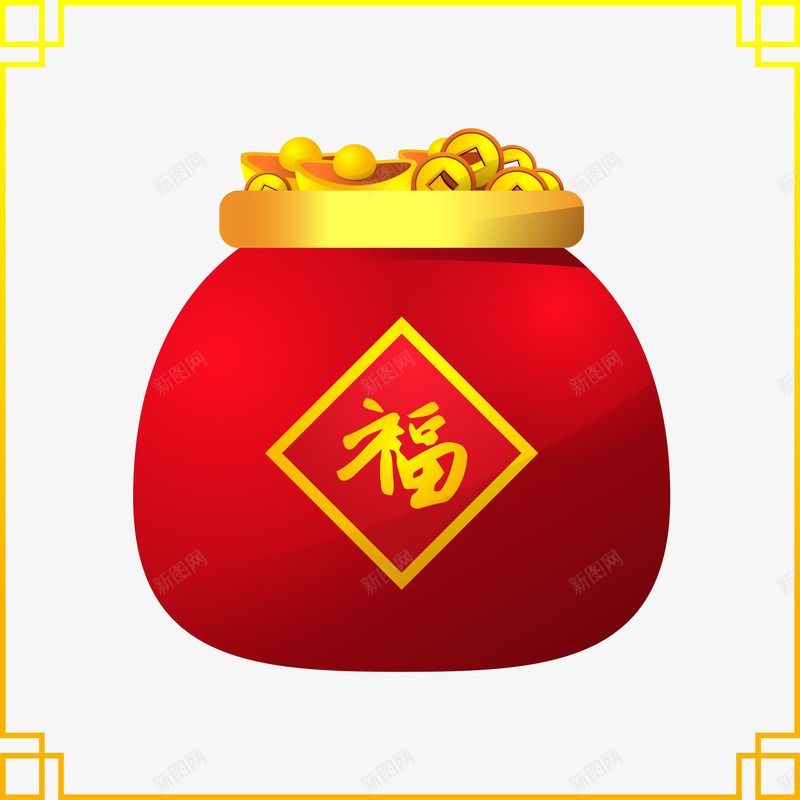 红色福袋里的古币png免抠素材_88icon https://88icon.com 中国传统 中国风 古币 福袋 红色福袋 节日素材 边框