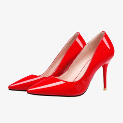 女士浅口鞋红色皮鞋婚鞋高清图片