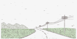 公路电线杆背景手绘公路边电线杆高清图片