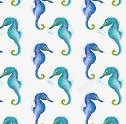 手绘蓝绿色海马花纹矢量图素材