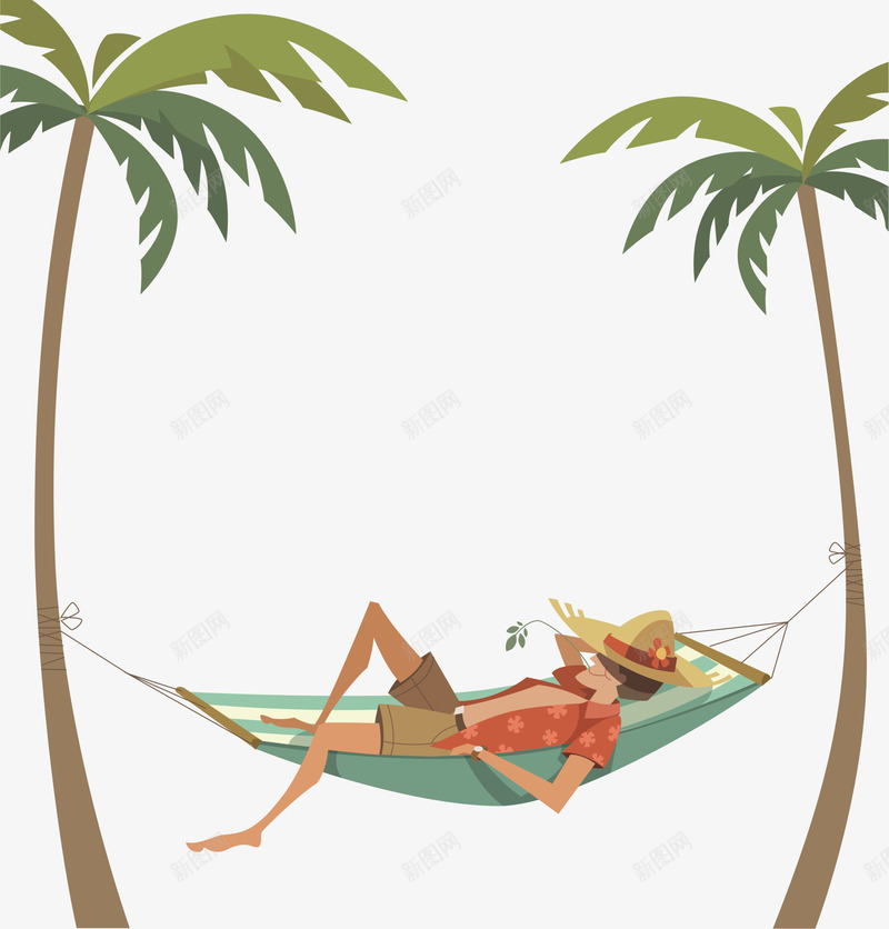 躺在挂床睡觉矢量图ai免抠素材_88icon https://88icon.com 休息 吊床 椰子树 海边 躺着的人 矢量图