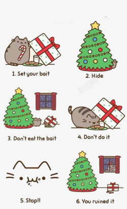圣诞节的猫扁平化卡通猫咪高清图片