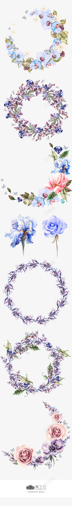 涂鸦植物花朵蓝色效果素材