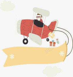 圣诞袜标题框开飞机的卡通圣诞老人矢量图高清图片