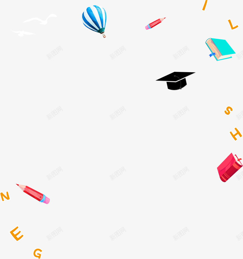 高考倒计时psd免抠素材_88icon https://88icon.com 倒计时 免抠 字母 学位 学士帽 热气球 红色书籍 绿色书籍 铅笔 高考