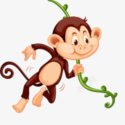 卡通在藤蔓上跳跃的猴子矢量图素材