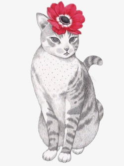 小猫咪头戴大红花素材